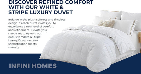 Infini Homes Microfiber Duvet | Double Size | White | Soft, Lightweight, and Luxurious | Stripe Pattern Design