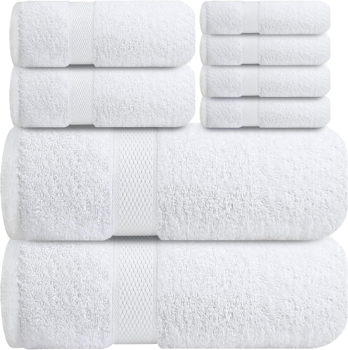 Infini Homes Premium Cotton Bath Towel Set – 8-Piece Luxury 100% Absorbent Towels for Bathroom, Spa & Hotel Use – Includes 2 Bath Towels, 2 Hand Towels & 4 Washcloths – Brilliant White – UAE Home Essentials