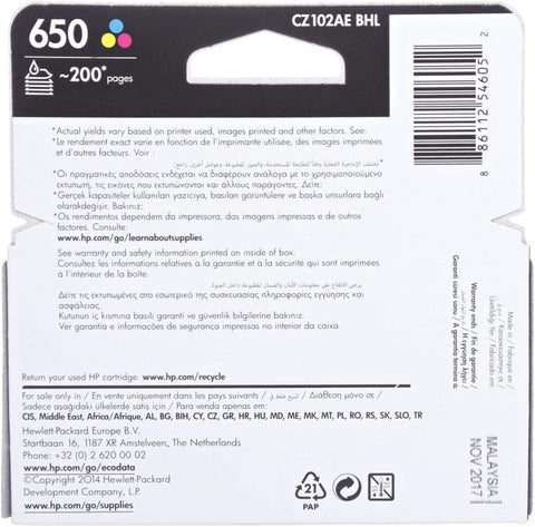 HP 650 Ink Cartridge Tri-Color | Original HP Ink for DeskJet Printers UAE