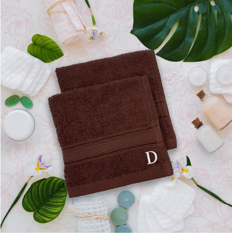 INFINI HOMES Premium Daffodil Brown Monogrammed Face Towel Set - Letter D (30x30cm, 6-Pack)