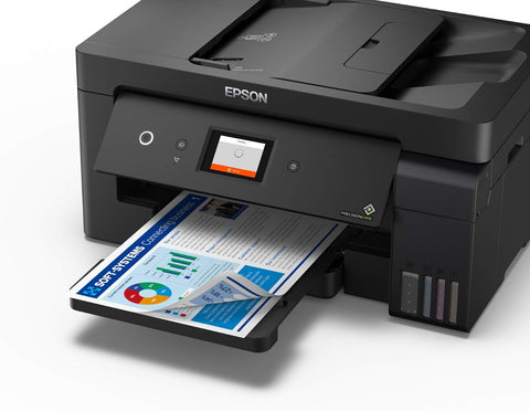 Epson EcoTank L14150 A3+ All-in-One Printer printing A3 business document with ink tank visible – available in UAE