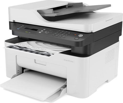 HP LaserJet MFP M137fnw printing documents with open output tray – office printer UAE