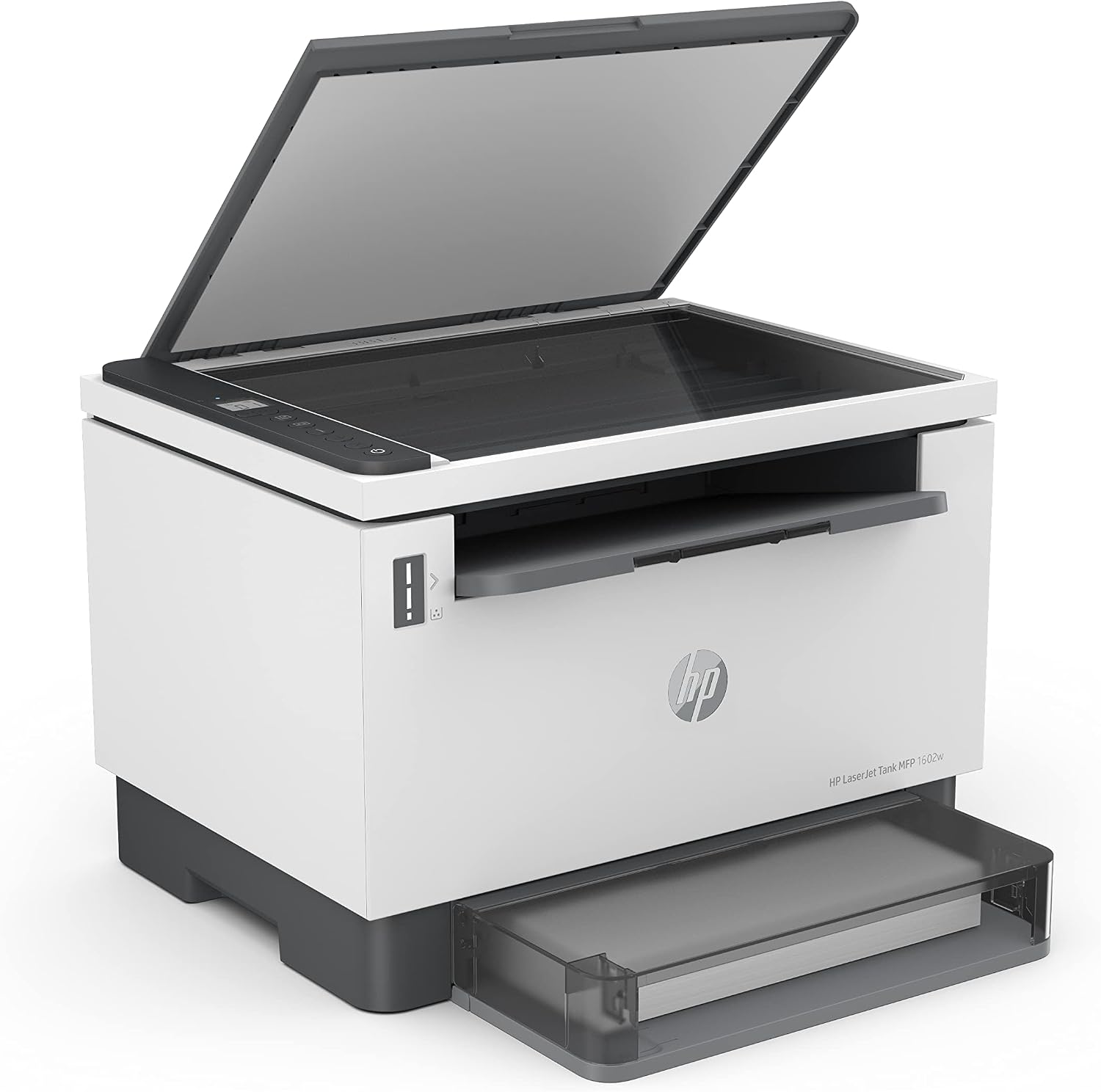 HP LaserJet Tank MFP 1602W Wireless All-in-One Printer with flatbed scanner open – UAE