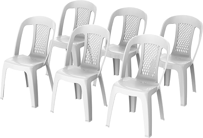 Premium Regal Plastic Chairs Set of 6 - White | UAE Delivery to All 7 Emirates
