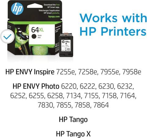 HP 64XL Black Ink Cartridge Dubai UAE | High Yield 600 Pages | ENVY Photo Tango Series | Original HP Ink