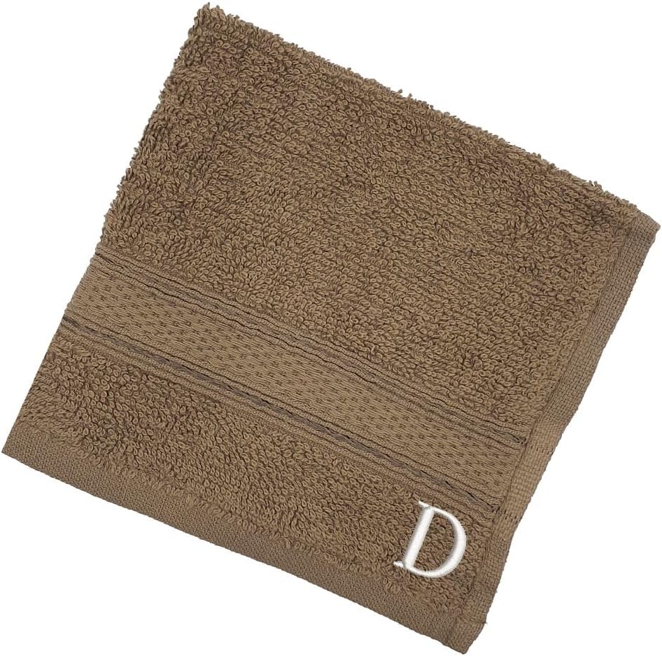 INFINI HOMES Premium Daffodil Brown Monogrammed Face Towel Set - Letter D (30x30cm, 6-Pack)