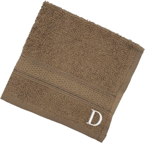 INFINI HOMES Premium Daffodil Brown Monogrammed Face Towel Set - Letter D (30x30cm, 6-Pack)