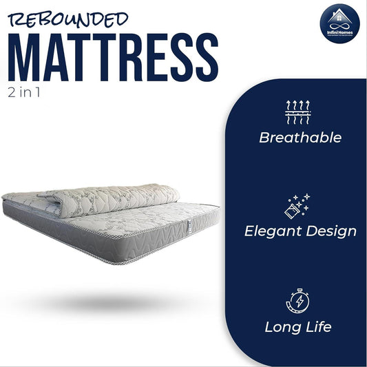 INFINI HOMES Premium High Density Foam Mattress - Super King 200x200x25cm - REBOUND 2 IN 1