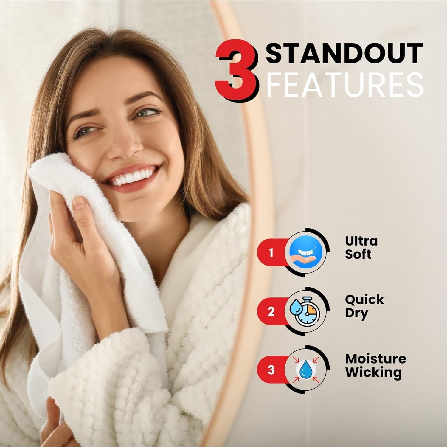 Infini Homes White Hand Towel Set – Pack of 6, 16x28 Inch Highly Absorbent & Super Soft Towels for Bathroom, Hotel & Spa Quality – Brilliant White – UAE Home Essentials