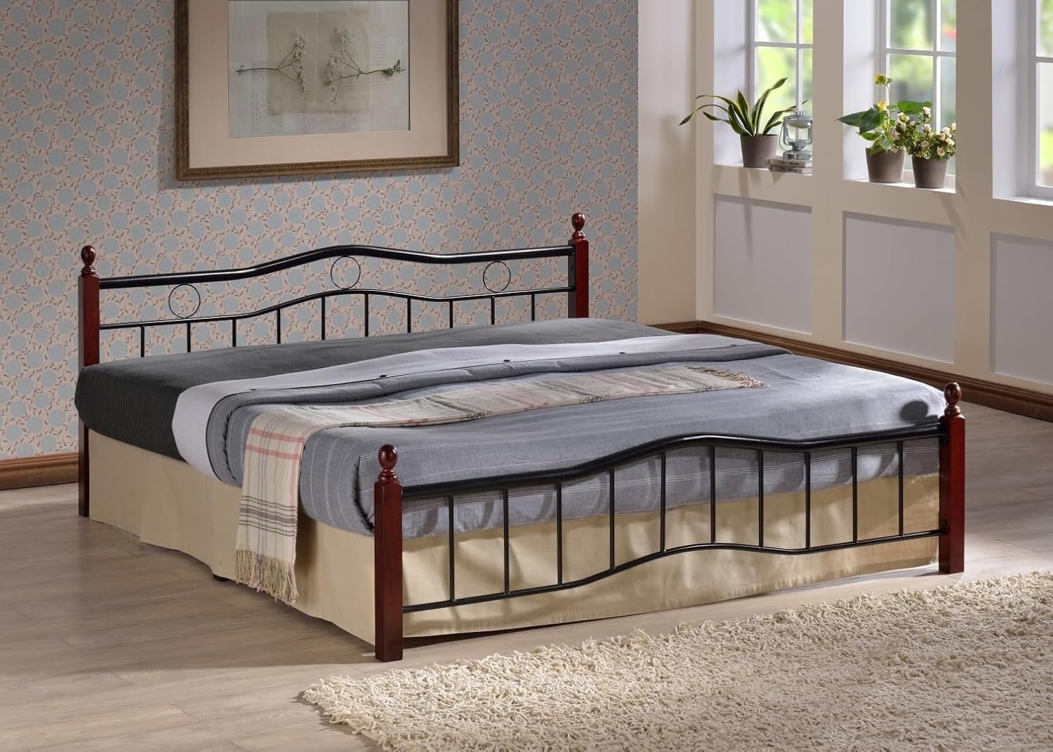 INFINI HOMES Metal Frame Bed with Wooden Legs 190x180cm - Premium Bedroom Furniture UAE