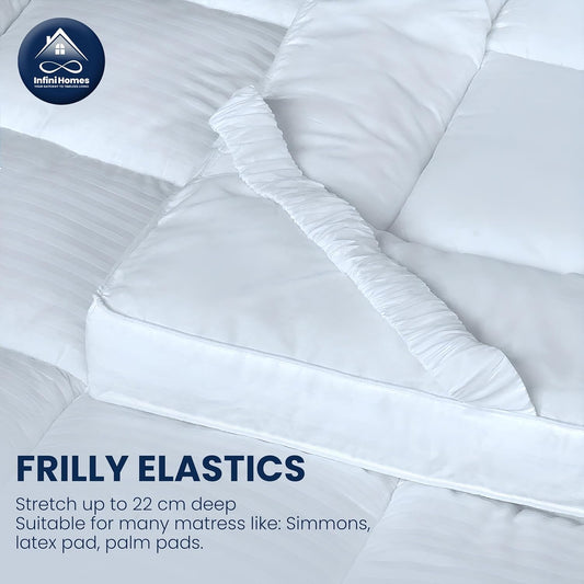 INFINI HOMES Premium Mattress Topper 150x200cm - White Stripe Microfiber Comfort | UAE Delivery