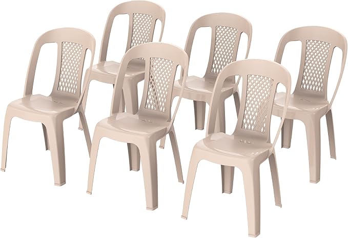 Premium Regal Plastic Chairs Set of 6 - White | UAE Delivery to All 7 Emirates Beige