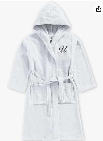 INFINI HOMES Premium Kids Hooded Bathrobe - Monogrammed Letter U - White Terry Cotton 125x133cm