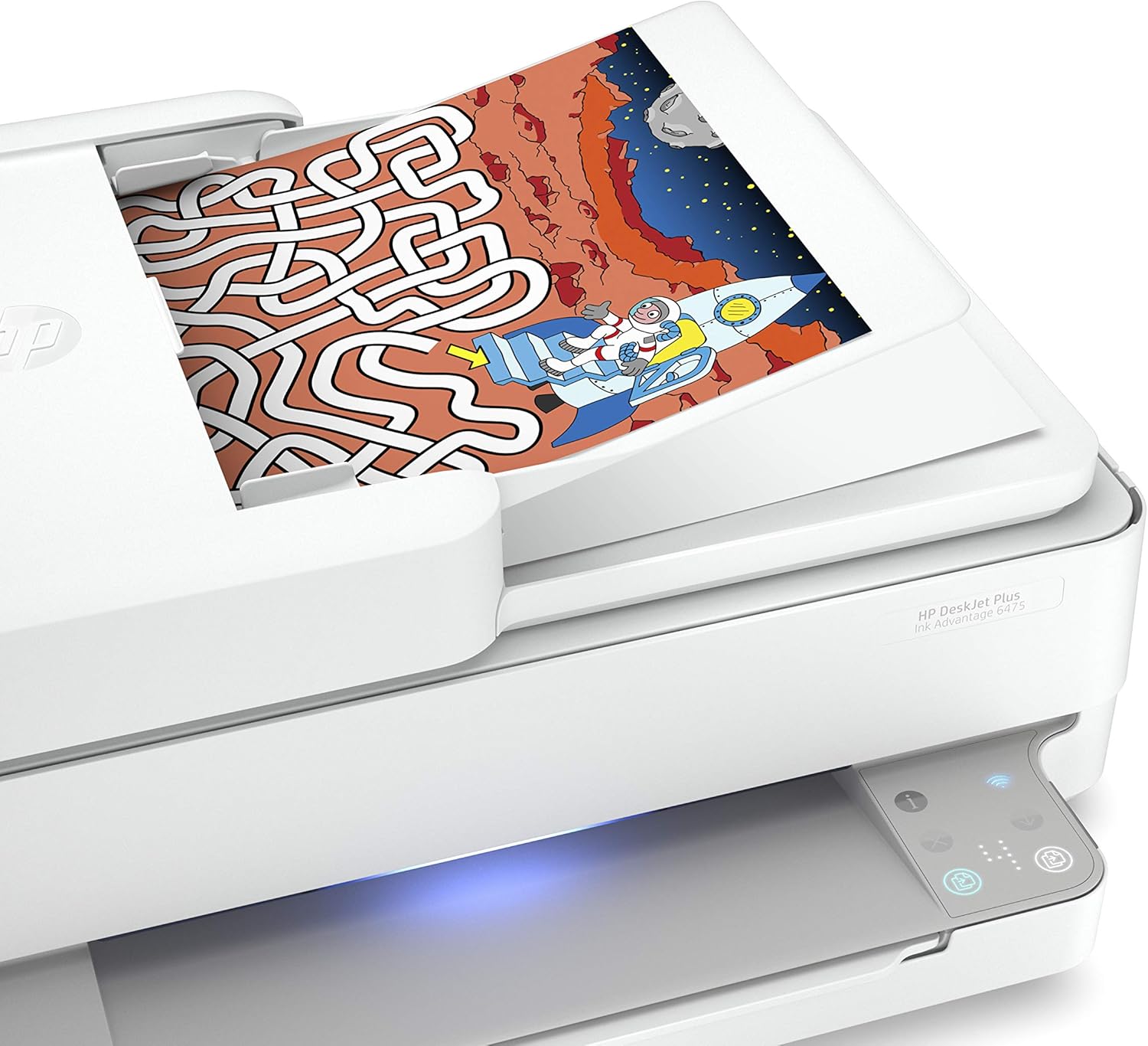 HP DeskJet Plus Ink Advantage 6475 All-in-One Printer ADF scanner printing vibrant colour page – UAE