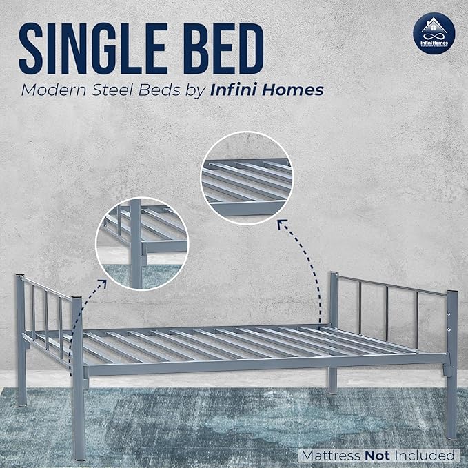 Premium Steel Single Bed Frame UAE | Heavy Duty Metal Bed Dubai Abu Dhabi | INFINI HOMES