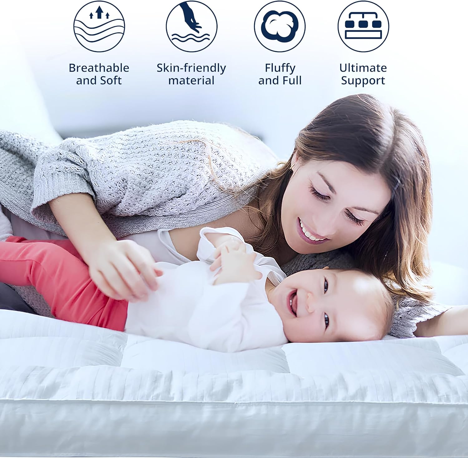 INFINI HOMES Premium Mattress Topper 90x190cm - White Stripe Microfiber Comfort UAE