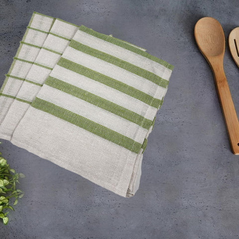 INFINI HOMES Orchard Green Multi Checks Tea Towel Set - Premium Kitchen Towels UAE