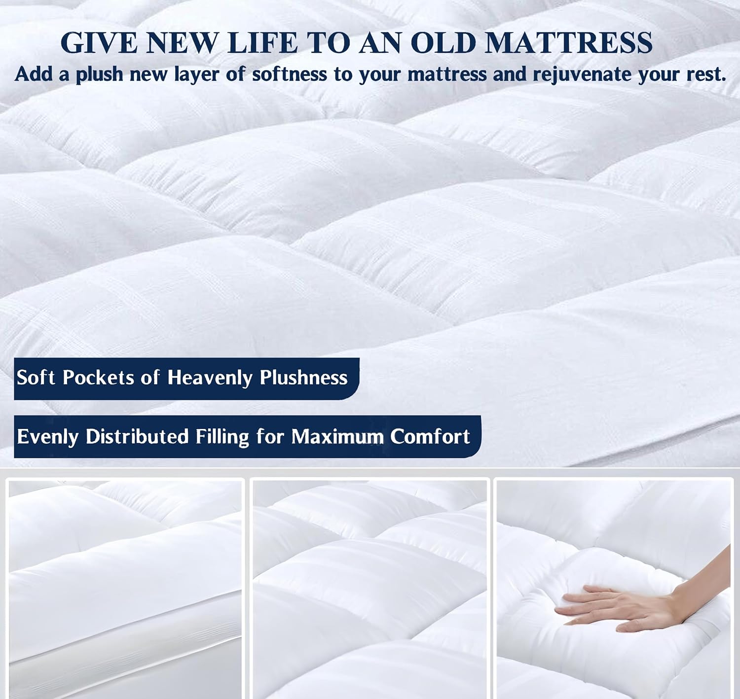 INFINI HOMES Premium Mattress Topper 90x190cm - White Stripe Microfiber Comfort UAE