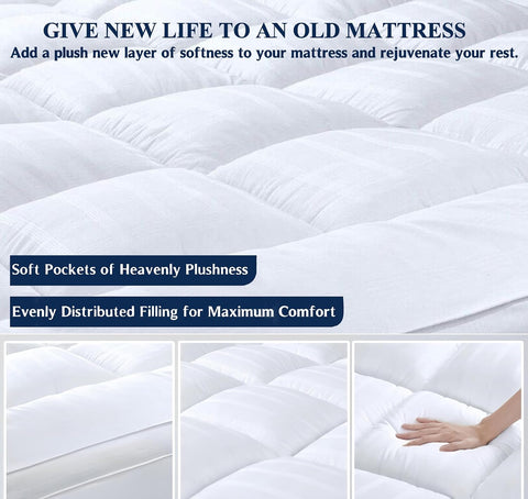 INFINI HOMES Premium Mattress Topper 90x190cm - White Stripe Microfiber Comfort UAE