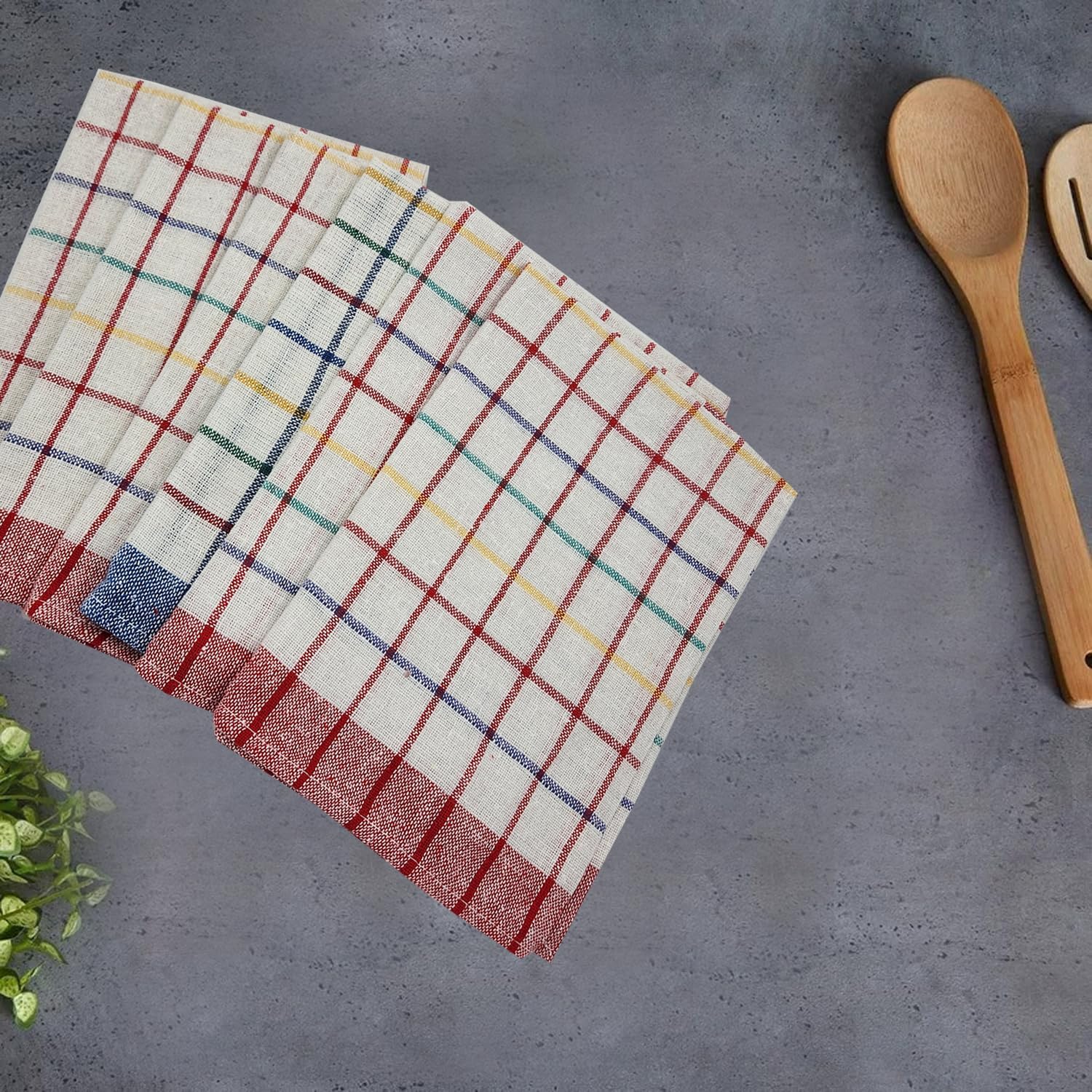 INFINI HOMES Premium Tea Towel Set - Blue & Red Multi Checks Kitchen Towels (50x70cm) - Set of 6