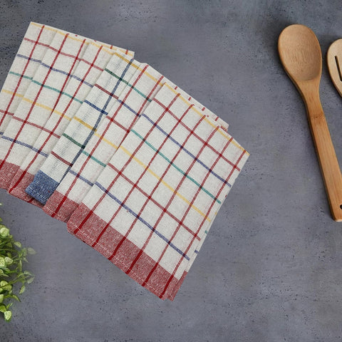 INFINI HOMES Premium Tea Towel Set - Blue & Red Multi Checks Kitchen Towels (50x70cm) - Set of 6