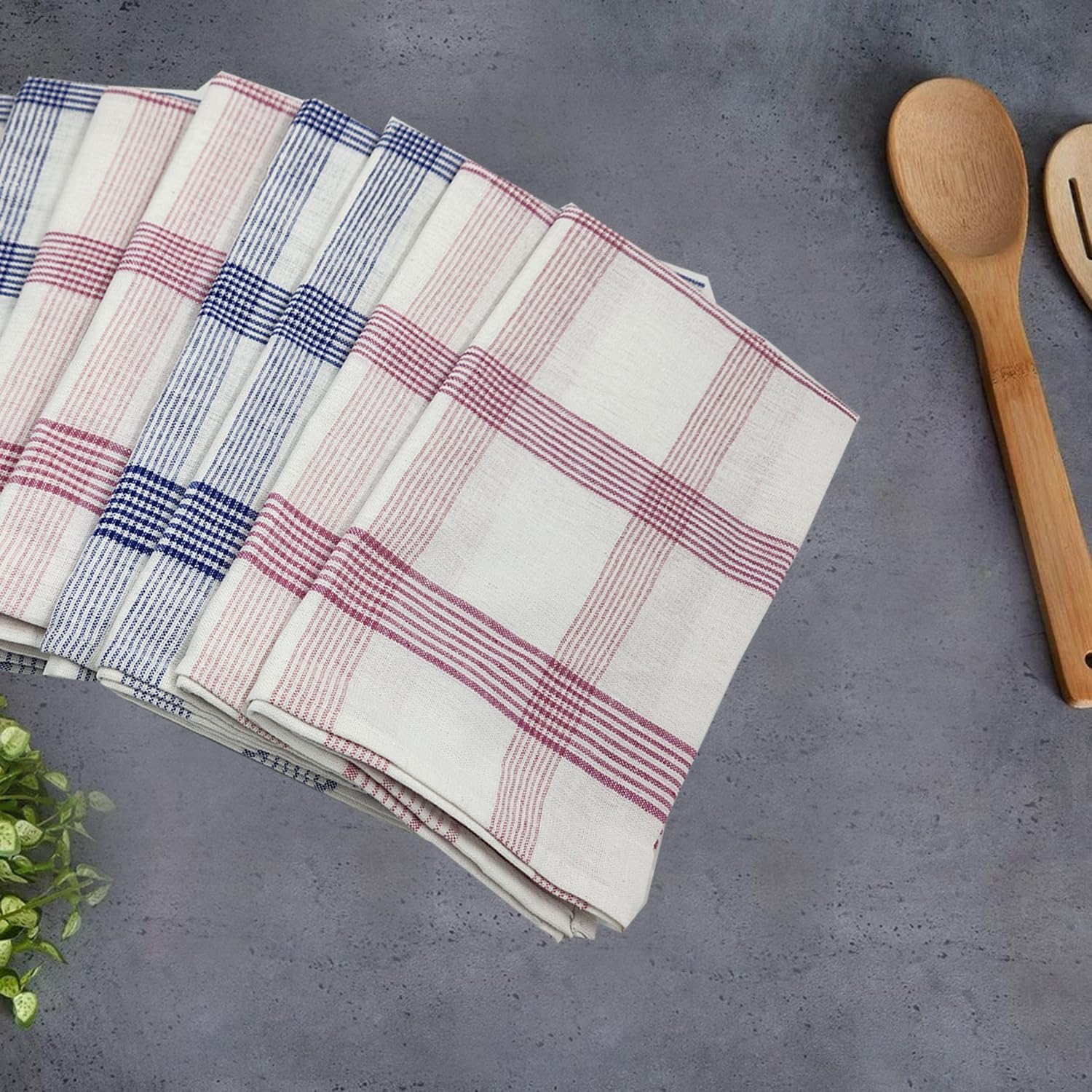 INFINI HOMES Orchard Pink & Blue Multi Checks Tea Towel Set - Premium Kitchen Towels UAE