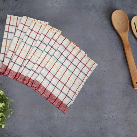 INFINI HOMES Premium Orchard Red Multi Checks Tea Towel Set - 50x70cm (Pack of 6) | UAE Kitchen Essentials
