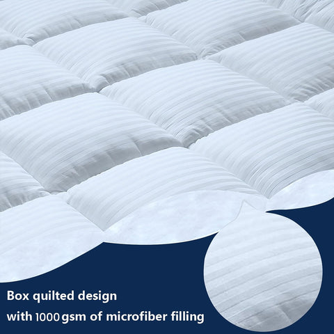 INFINI HOMES Premium Mattress Topper 90x190cm - White Stripe Microfiber Comfort UAE