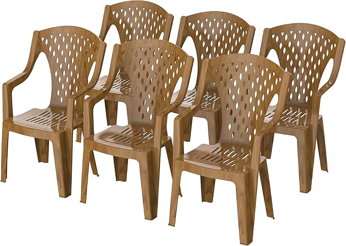 Premium Queen Chairs Set of 6 - Beige Plastic Dining Chairs UAE | Dubai Abu Dhabi Sharjah Sandalwood