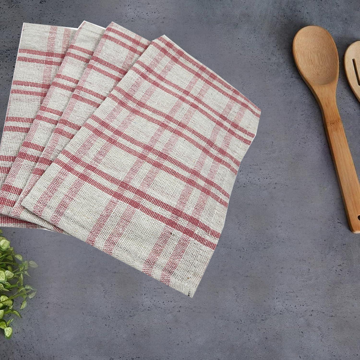 INFINI HOMES Orchard Pink Multi Checks Tea Towel Set - Premium Kitchen Linens UAE