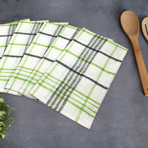 INFINI HOMES Orchard Green Multi Checks Tea Towel Set - Premium Kitchen Towels UAE
