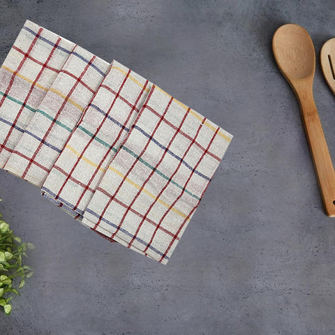 INFINI HOMES Orchard Red Multi Checks Tea Towel Set - Premium Kitchen Linens UAE