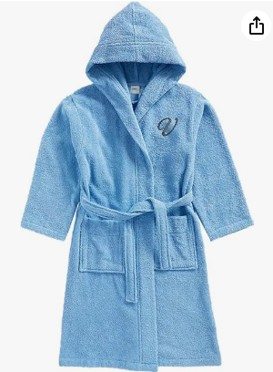 INFINI HOMES Daffodil Kids Bathrobe Letter V - Premium Hooded Terry Cotton Robe for 8 Year Olds