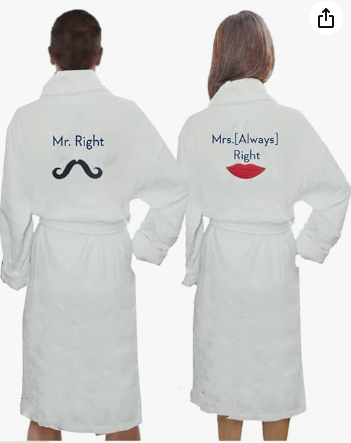 INFINI HOMES Luxury Mr. Right & Mrs. Always Right Personalized Bathrobe Set - Premium Cotton Hotel Spa Quality