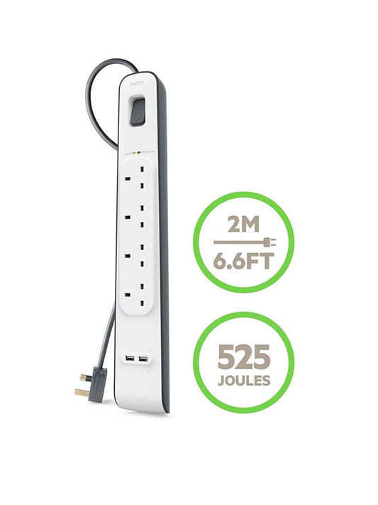 Belkin BSV401AF2M 4-Outlet Surge Protector with 2 USB Ports 2.4A - White | UAE