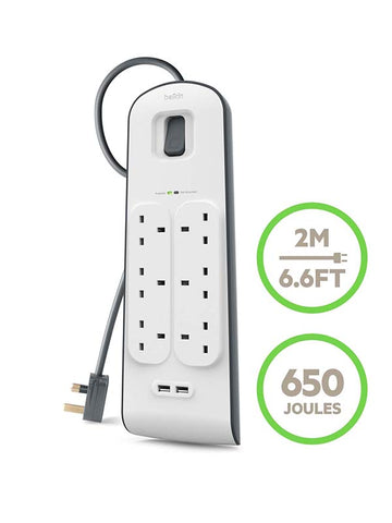 Belkin BSV604AF2M 6-Outlet Surge Protector with 2 USB Ports 2.4A - White | UAE