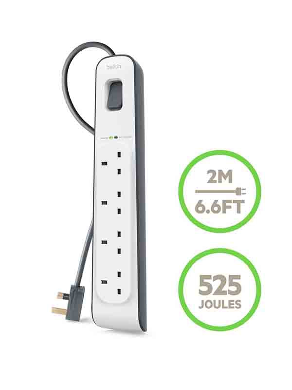 Belkin BSV400AF2M 4-Way Surge Protection Power Extension Socket 2M - White