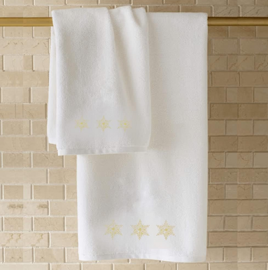 منشفة يد قطنية فاخرة مطرزة دبي - جودة عالية 600 جرام تصميم ندفة الثلج | Premium Embroidered Cotton Hand Towel Dubai - High Quality 600 GSM Snowflake Design