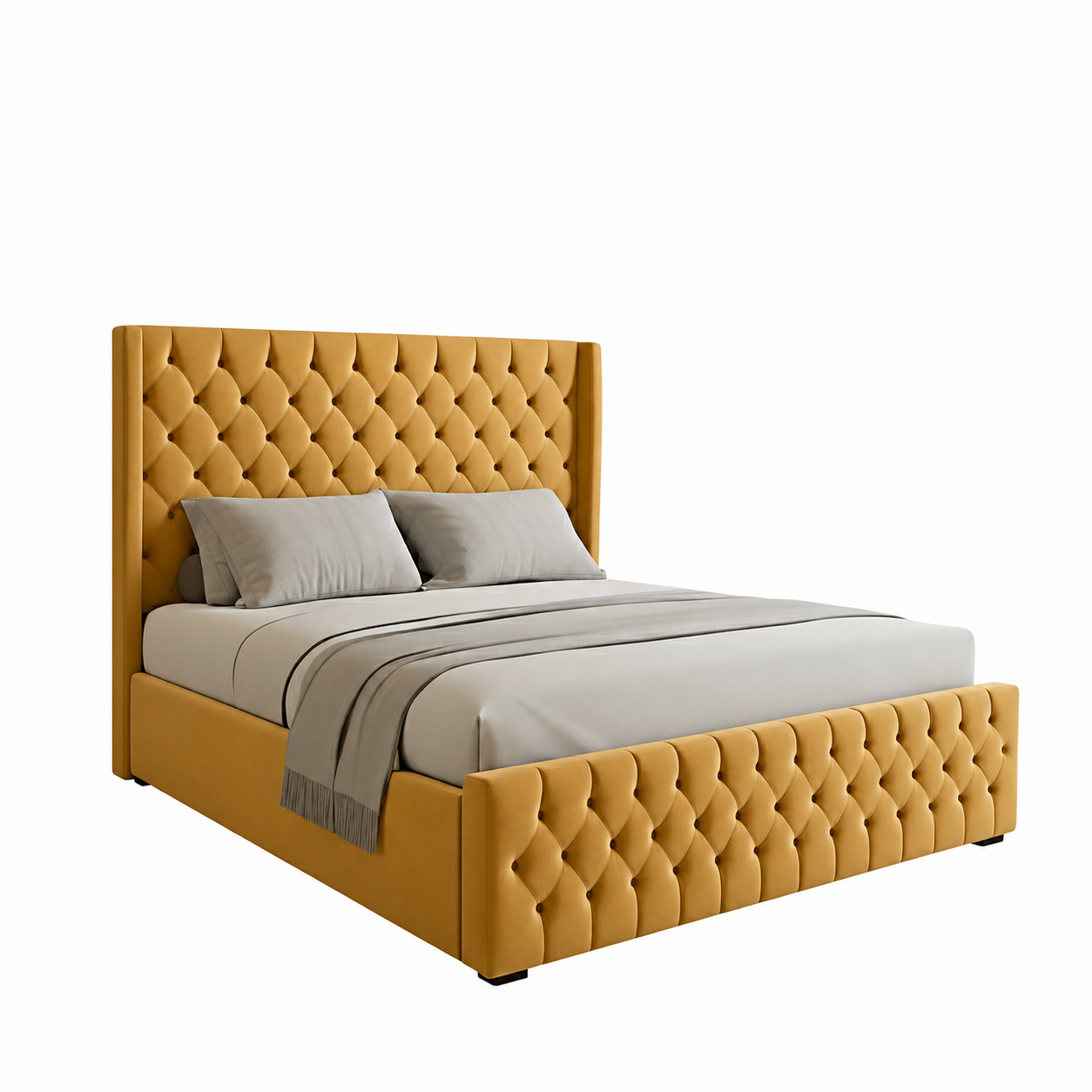 Luxury Tufted Upholstered Wooden Bed – 200×200 cm Super King Brown