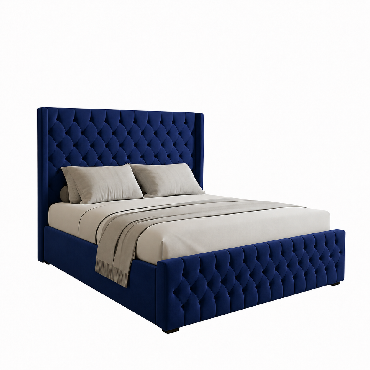 Luxury Tufted Upholstered Wooden Bed – 200×200 cm Super King Royal Blue