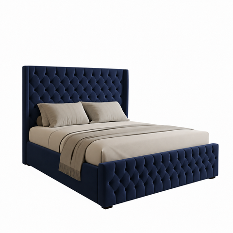 Luxury Tufted Upholstered Wooden Bed – 200×200 cm Super King Navy Blue