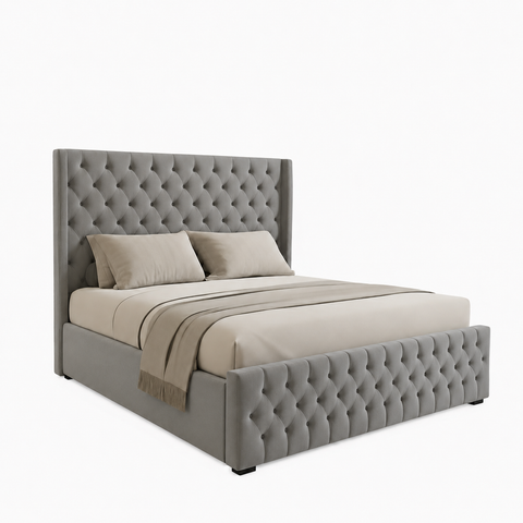 Luxury Tufted Upholstered Wooden Bed – 200×200 cm Super King Grey