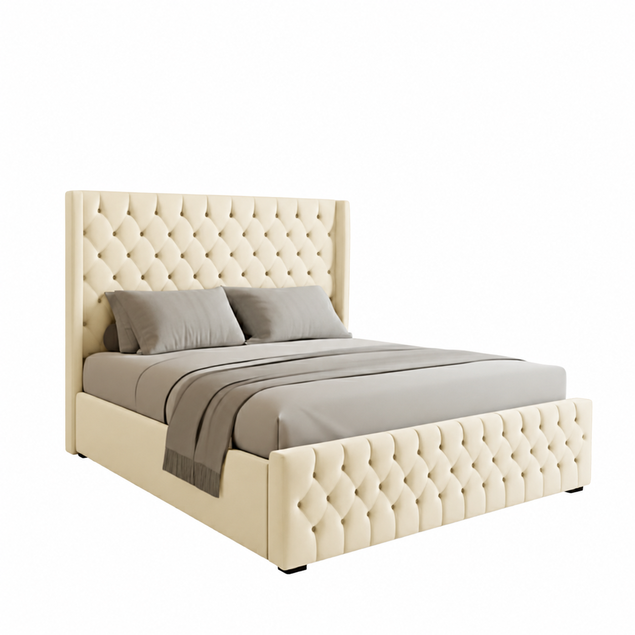 Luxury Tufted Upholstered Wooden Bed – 200×200 cm Super King Pale Grey