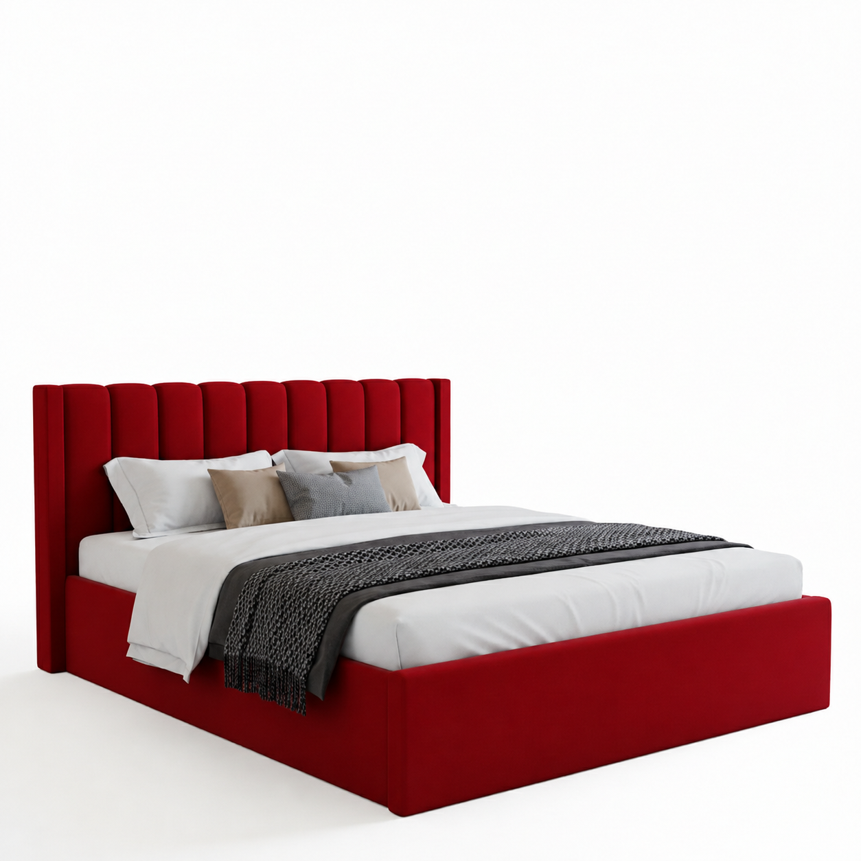 Super King Upholstered Platform Bed 200x200cm - Premium Bedroom Furniture UAE Maroon