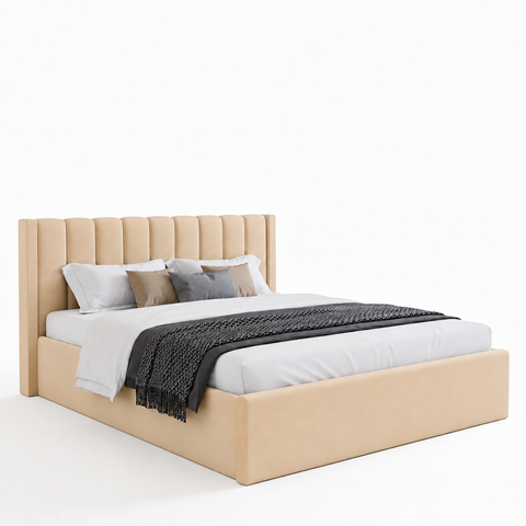 Super King Upholstered Platform Bed 200x200cm - Premium Bedroom Furniture UAE Ivory