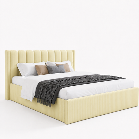 Premium Upholstered Wooden Bed 160×190cm - Dubai Abu Dhabi UAE Cream