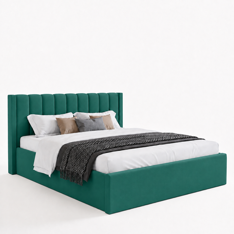 Super King Upholstered Platform Bed 200x200cm - Premium Bedroom Furniture UAE Aqua