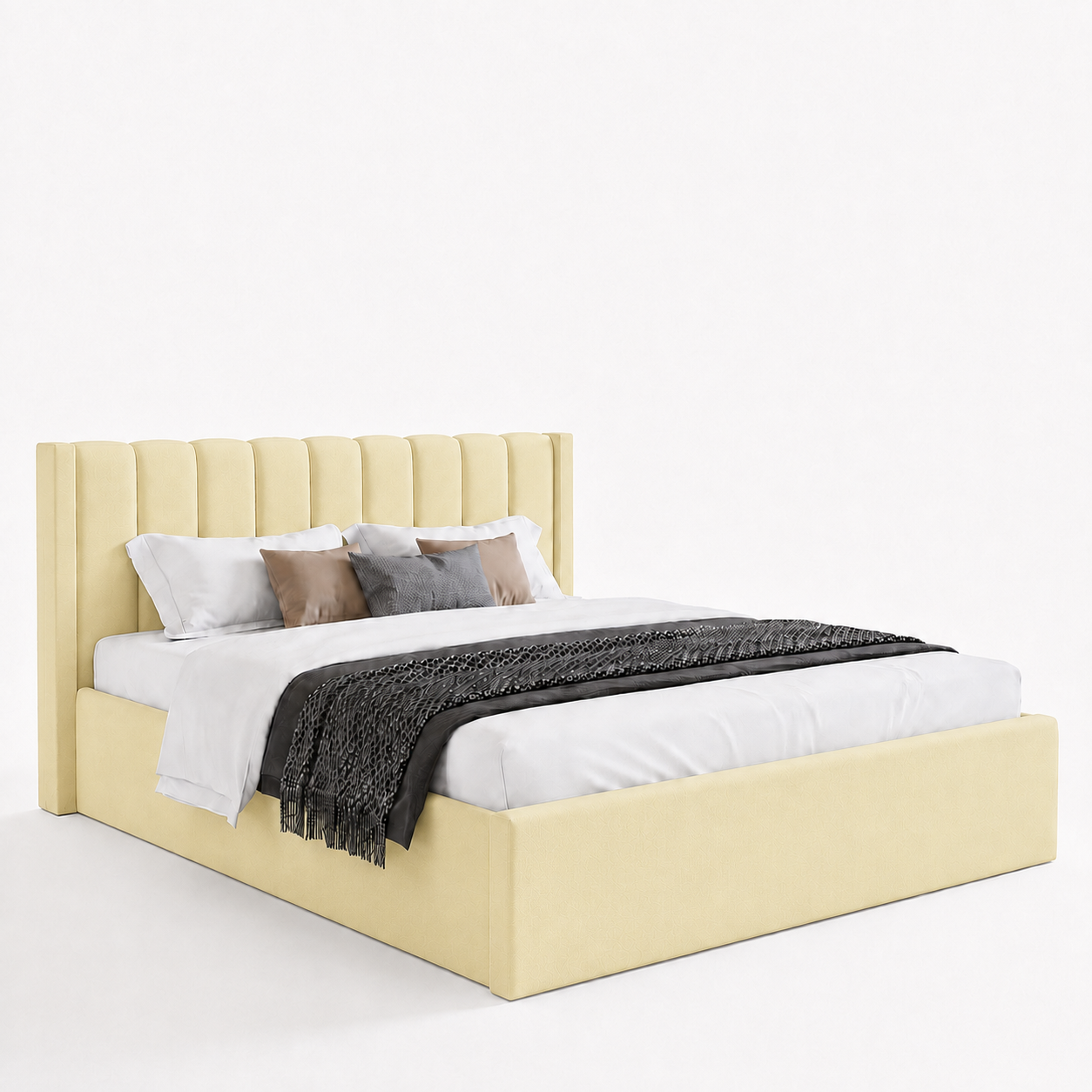 Super King Upholstered Platform Bed 200x200cm - Premium Bedroom Furniture UAE Cream