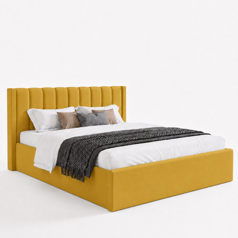Super King Upholstered Platform Bed 200x200cm - Premium Bedroom Furniture UAE Gold