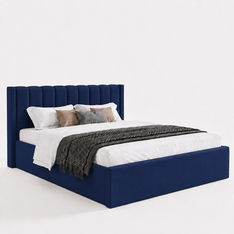 Super King Upholstered Platform Bed 200x200cm - Premium Bedroom Furniture UAE Royal Blue